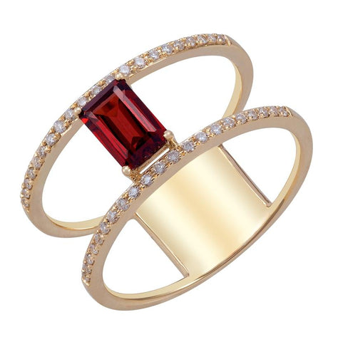0.14 Ctw Diamond 14k Yellow Gold Garnet Round Shape Womens Gemstone Ring