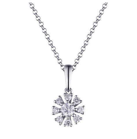 0.18 Ctw Diamond 14k White Gold Round Shape Womens Diamond Necklace Pendant With 16 Inch Chain