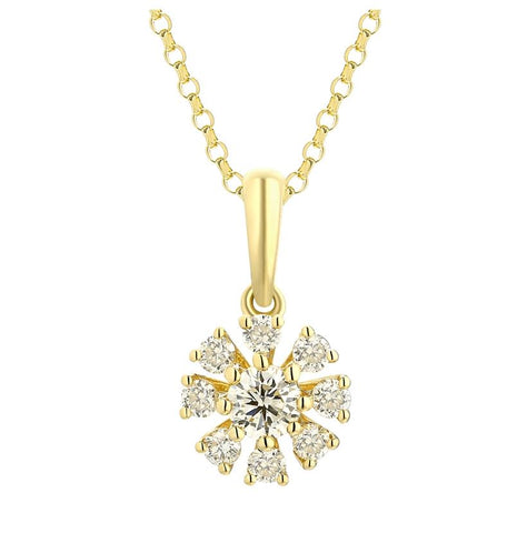 0.19 Ctw Diamond 14k Yellow Gold Round Shape Womens Diamond Necklace Pendant With 16 Inch Chain