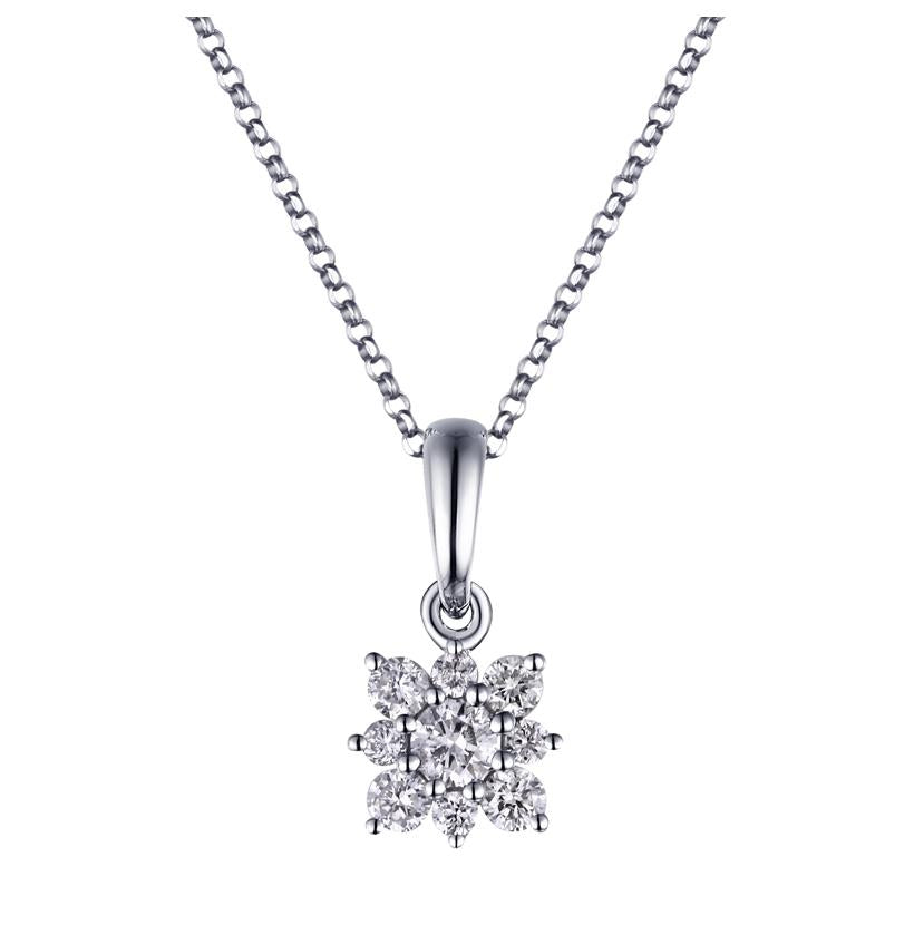 0.19 Ctw Diamond 14k White Gold Round Shape Womens Diamond Necklace Pendant With 16 Inch Chain