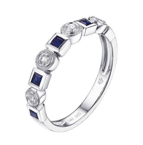0.13 Ctw Diamond 14k White Gold Sapphire Round Shape Womens Gemstone Ring