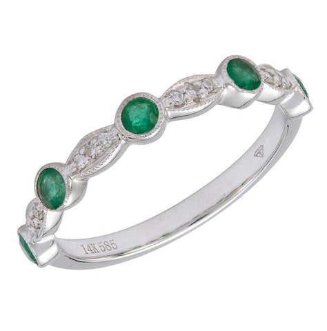 0.05 Ctw Diamond 14k White Gold Emerald Round Shape Womens Gemstone Ring