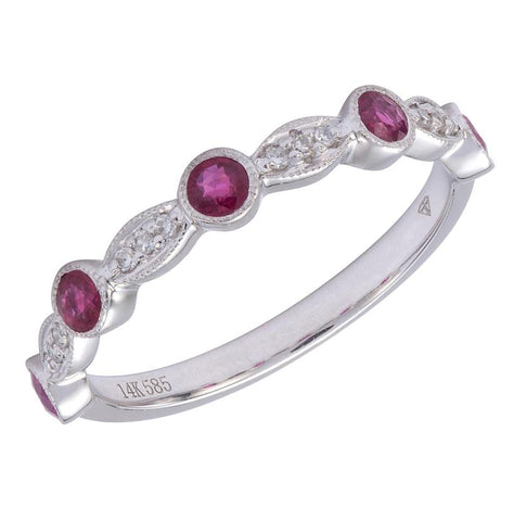 0.05 Ctw Diamond 14k White Gold Ruby Round Shape Womens Gemstone Ring