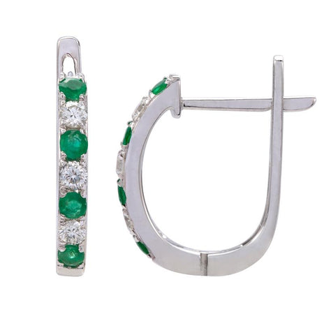 0.18 Ctw Diamond 14k White Gold Emerald Round Shape Womens Gemstone Earrings