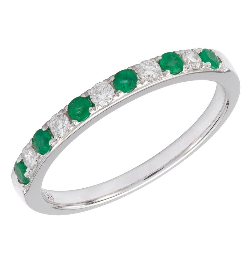 0.15 Ctw Diamond 14k White Gold Emerald Round Shape Womens Gemstone Ring