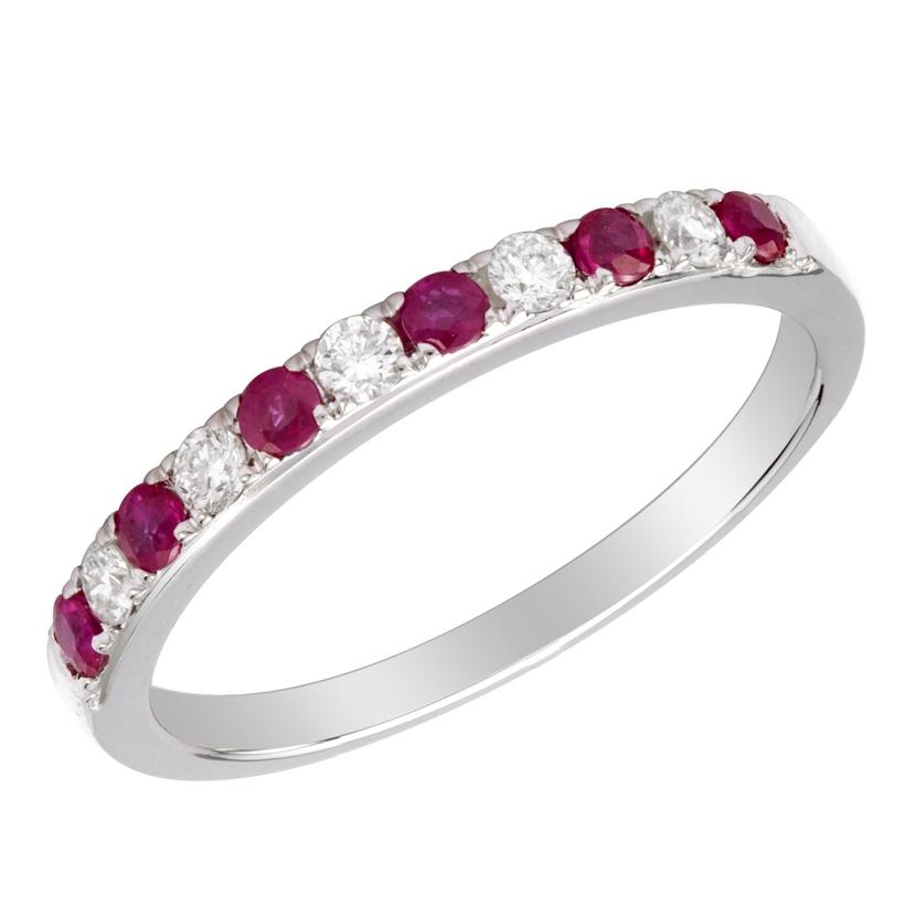 0.15 Ctw Diamond 14k White Gold Ruby Round Shape Womens Gemstone Ring