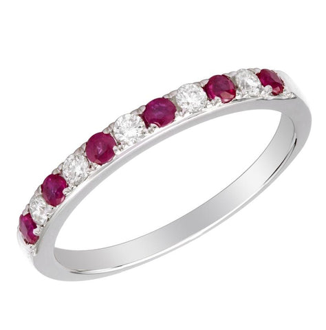 0.15 Ctw Diamond 14k White Gold Ruby Round Shape Womens Gemstone Ring