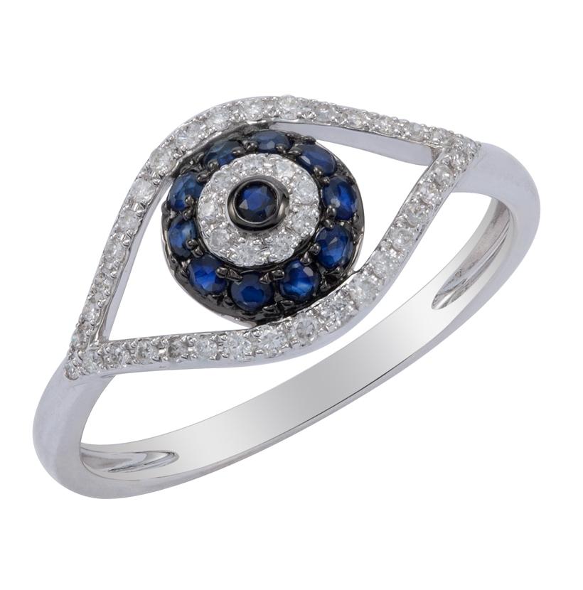 0.14 Ctw Diamond 14k White Gold Sapphire Round Shape Womens Gemstone Ring