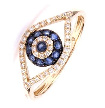 0.14 Ctw Diamond 14k Yellow Gold Sapphire Round Shape Womens Gemstone Ring