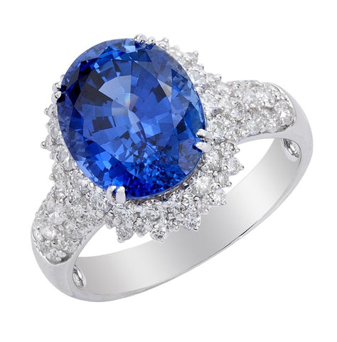 6.19 Ctw Diamond 14k White Gold Lab-sapphire Round Shape Womens Diamond Ring