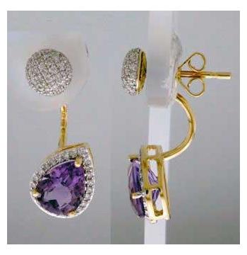 0.36 Ctw Diamond 14k Yellow Gold Amethyst Round Shape Womens Gemstone Earrings