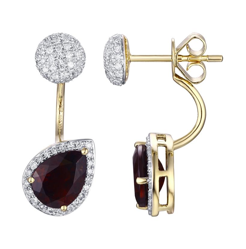 0.36 Ctw Diamond 14k Yellow Gold Garnet Round Shape Womens Gemstone Earrings