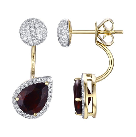 0.36 Ctw Diamond 14k Yellow Gold Garnet Round Shape Womens Gemstone Earrings