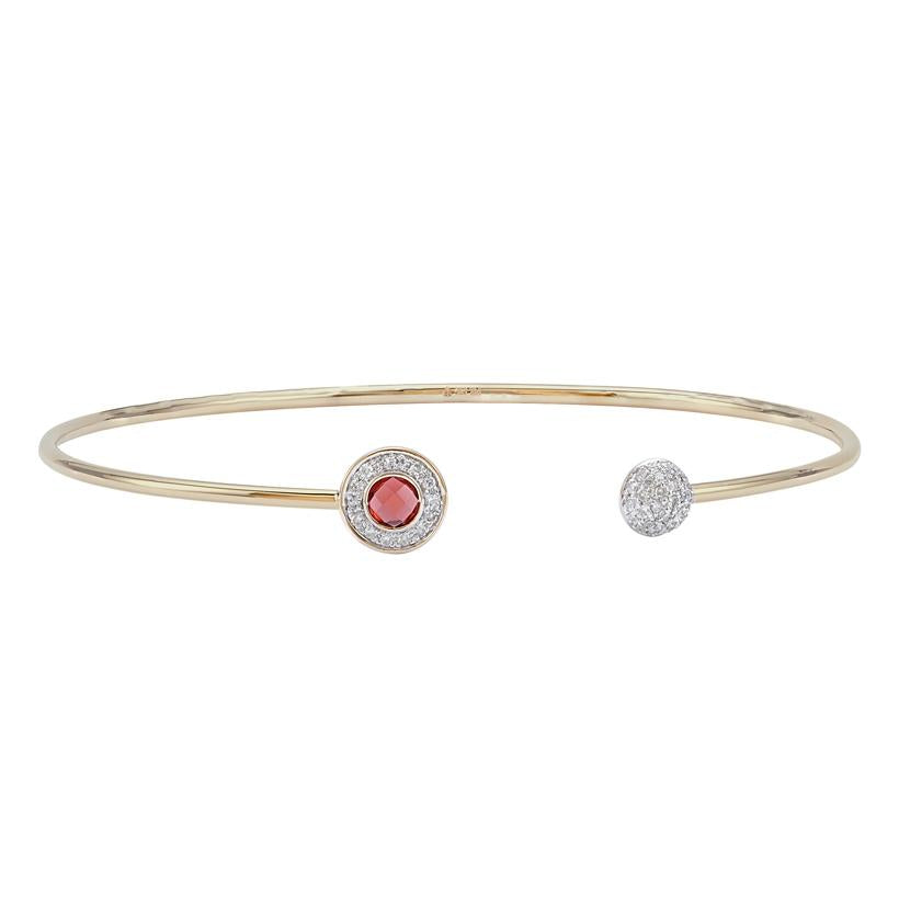 0.15 Ctw Diamond 14k Yellow Gold Garnet Round Shape Womens Gemstone Bangle Bracelet