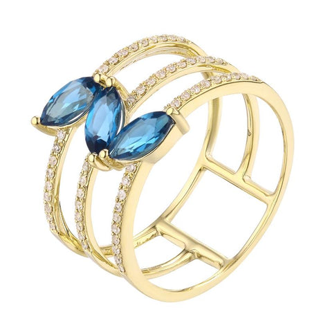 0.15 Ctw Diamond 14k Yellow Gold Topaz Round Shape Womens Gemstone Ring