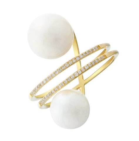 0.14 Ctw Diamond 14k Yellow Gold Pearl Ring