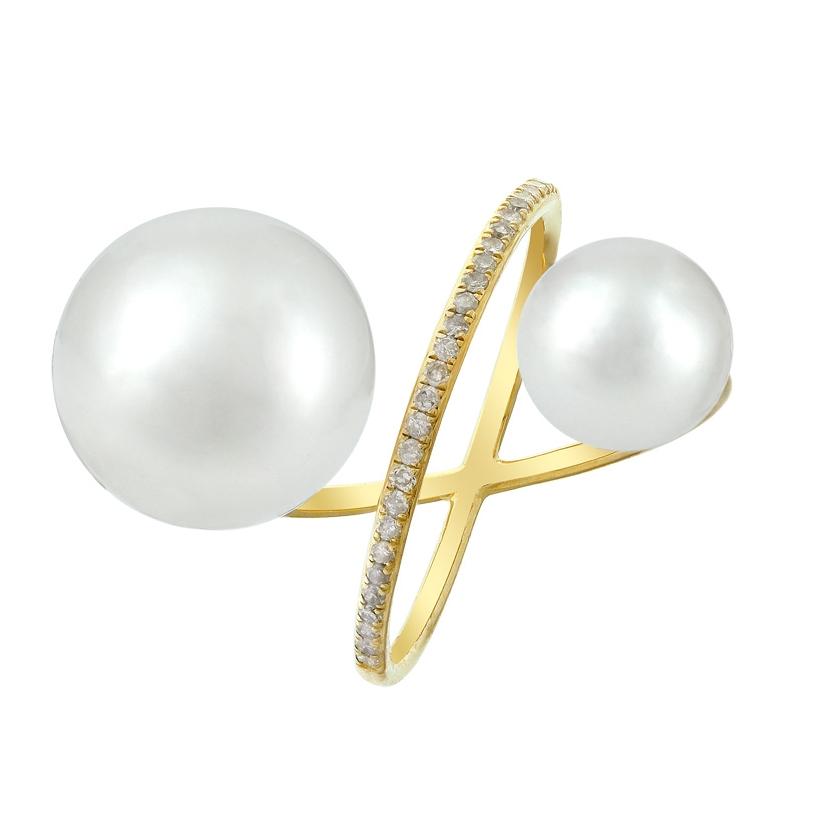 0.14 Ctw Diamond 14k Yellow Gold Pearl Ring