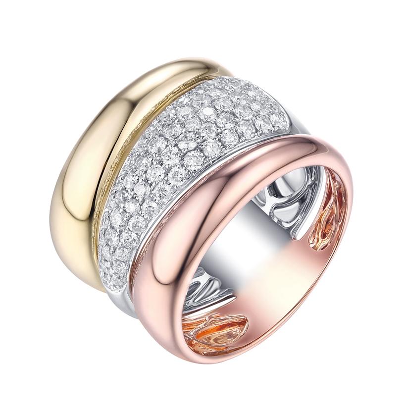 0.81 Ctw Diamond 14k Tri Color Gold Round Shape Womens Diamond Ring
