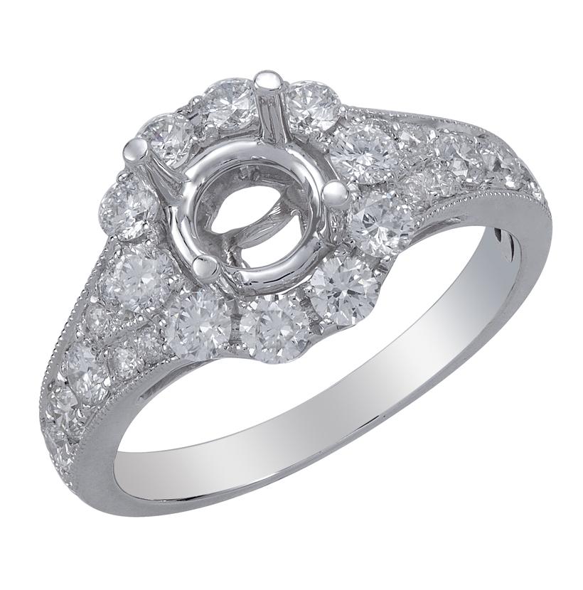 0.85 Ctw Diamond 18k White Gold Round Shape Wedding Engagement Ring