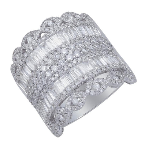 3.1 Ctw Diamond 18k White Gold Round Baguette Shape Womens Diamond Ring