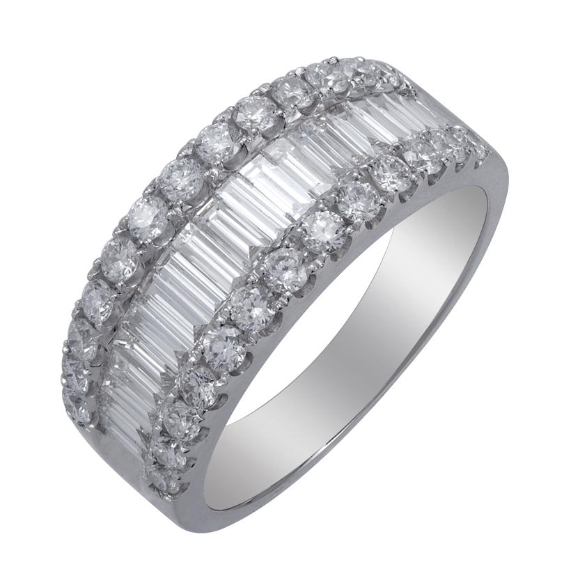 1.4 Ctw Diamond 18k White Gold Round Baguette Shape Womens Diamond Ring