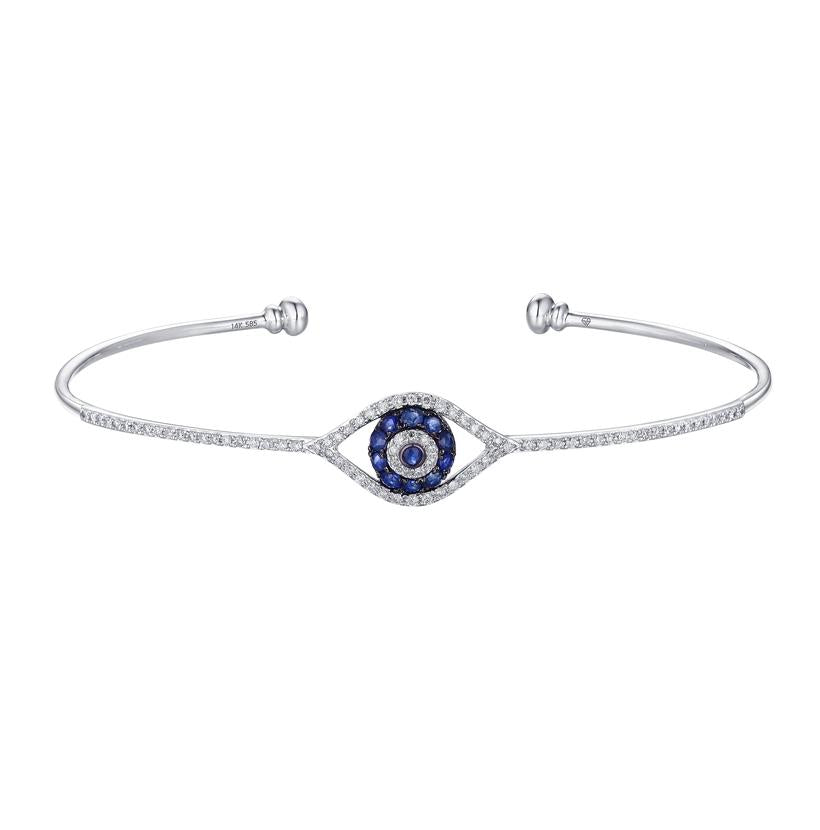 0.24 Ctw Diamond 14k White Gold Sapphire Round Shape Womens Gemstone Bangle Bracelet