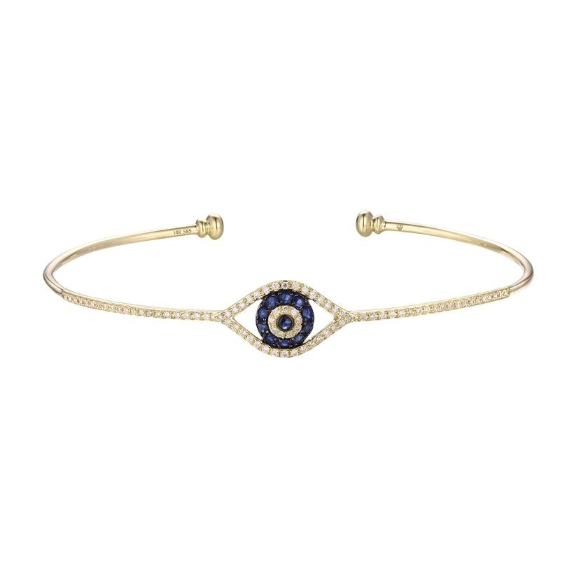 0.24 Ctw Diamond 14k Yellow Gold Sapphire Round Shape Womens Gemstone Bangle Bracelet