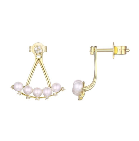 0.06 Ctw Diamond 14k Yellow Gold Pearl Earrings