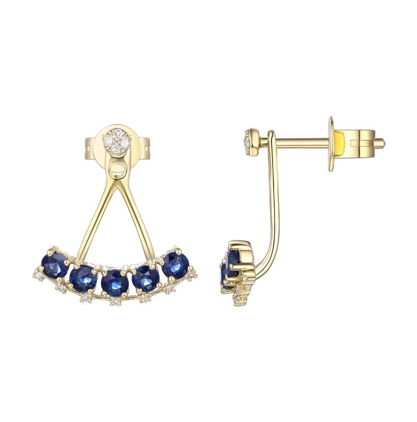 0.06 Ctw Diamond 14k Yellow Gold Sapphire Round Shape Womens Gemstone Earrings