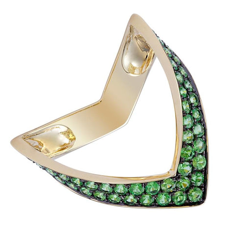 14k Yellow Gold Tsavorite Round Shape Womens Gemstone Ring