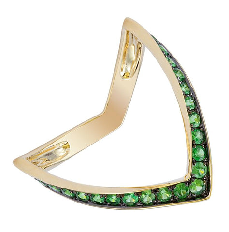 14k Yellow Gold Tsavorite Round Shape Womens Gemstone Ring