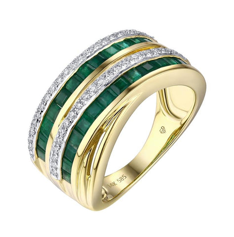 0.22 Ctw Diamond 14k Yellow Gold Emerald Round Shape Womens Gemstone Ring