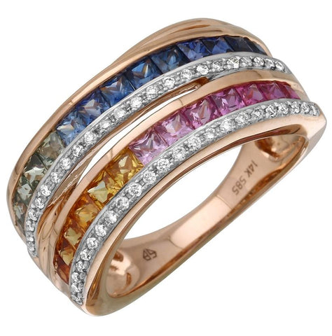 0.21 Ctw Diamond 14k Rose Gold Sapphire Round Shape Womens Gemstone Ring