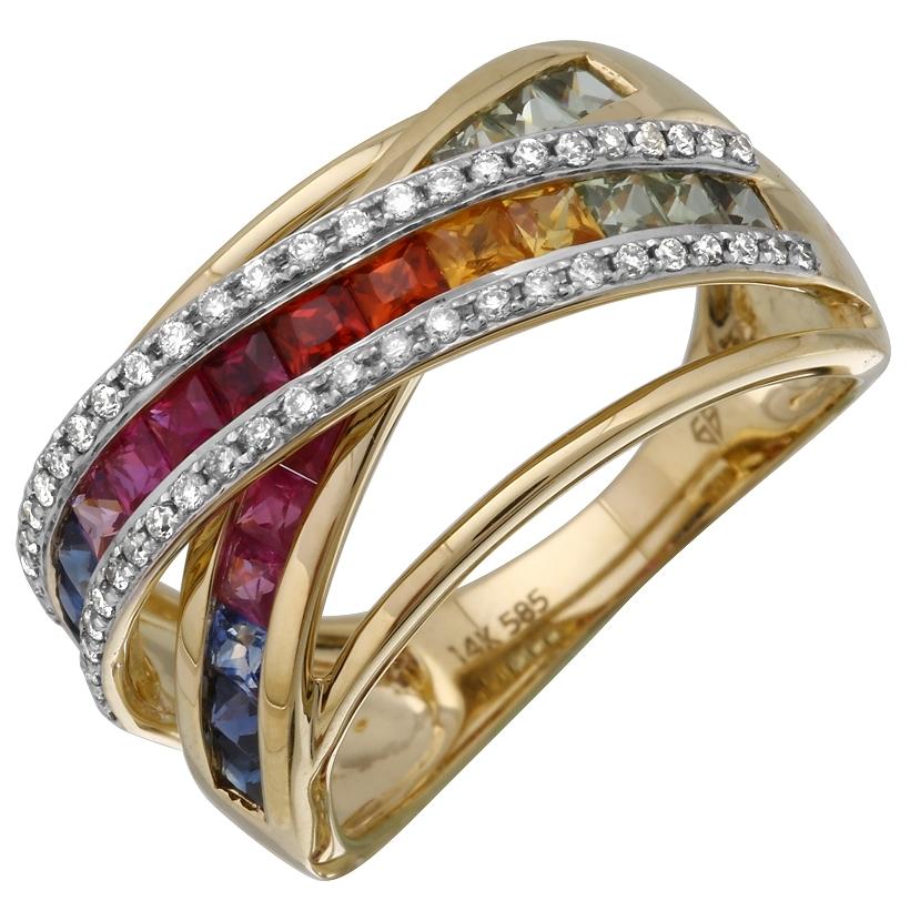 0.23 Ctw Diamond 14k Yellow Gold Sapphire Round Shape Womens Gemstone Ring