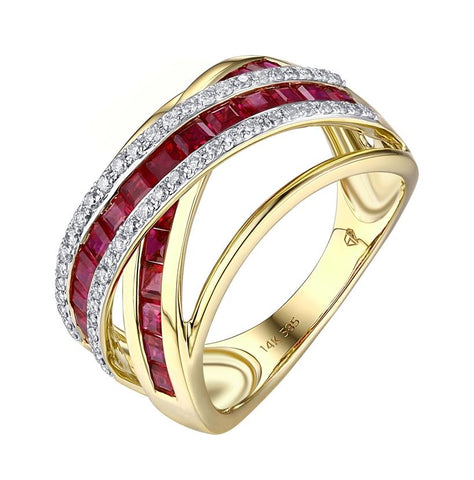 0.25 Ctw Diamond 14k Yellow Gold Ruby Round Shape Womens Gemstone Ring
