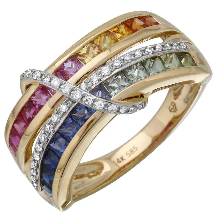 0.14 Ctw Diamond 14k Yellow Gold Sapphire Round Shape Womens Gemstone Ring