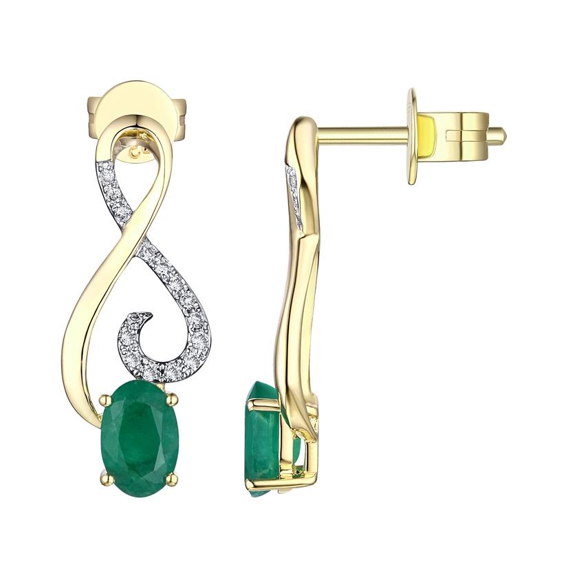 0.1 Ctw Diamond 14k Yellow Gold Emerald Round Shape Womens Gemstone Earrings