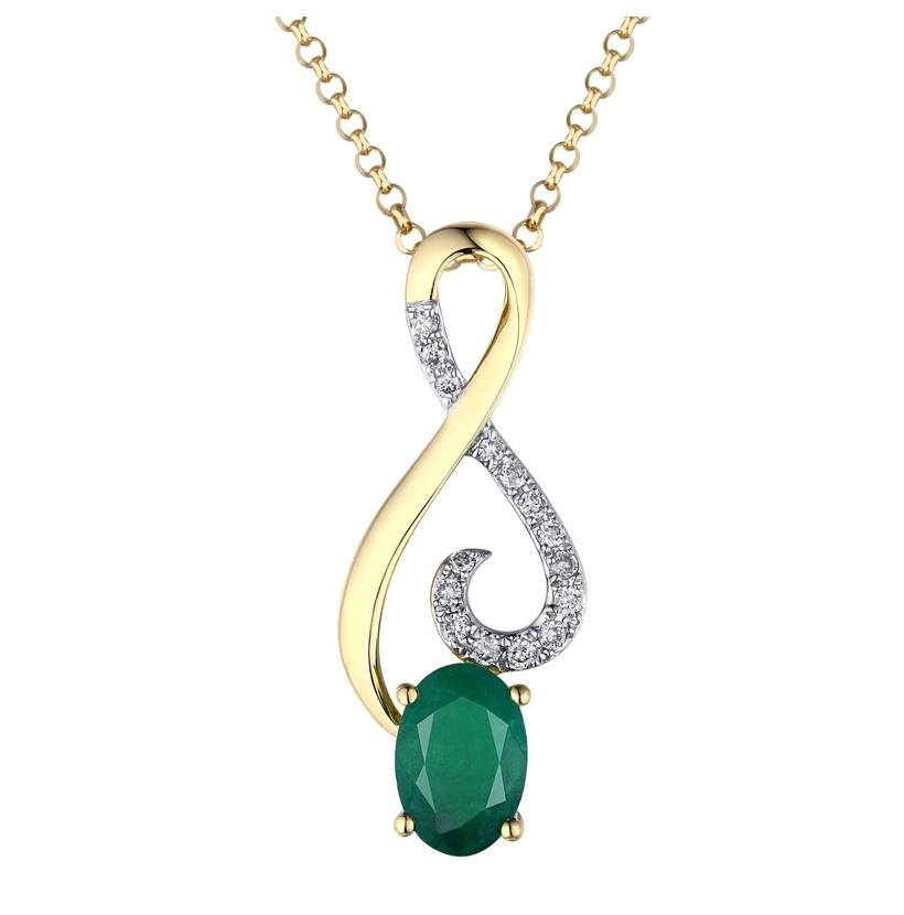 0.05 Ctw Diamond 14k Yellow Gold Emerald Round Shape Womens Gemstone Necklace Pendant With 16 Inch Chain