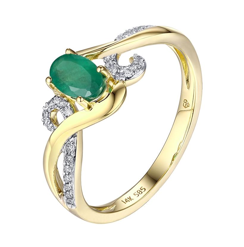 0.08 Ctw Diamond 14k Yellow Gold Emerald Round Shape Womens Gemstone Ring