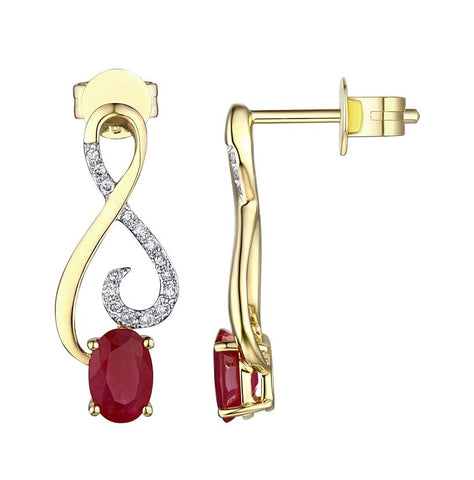 0.11 Ctw Diamond 14k Yellow Gold Ruby Round Shape Womens Gemstone Earrings