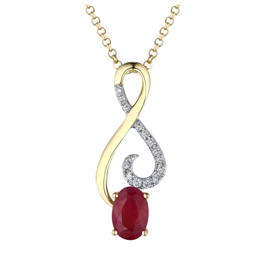 0.06 Ctw Diamond 14k Yellow Gold Ruby Round Shape Womens Gemstone Necklace Pendant With 16 Inch Chain