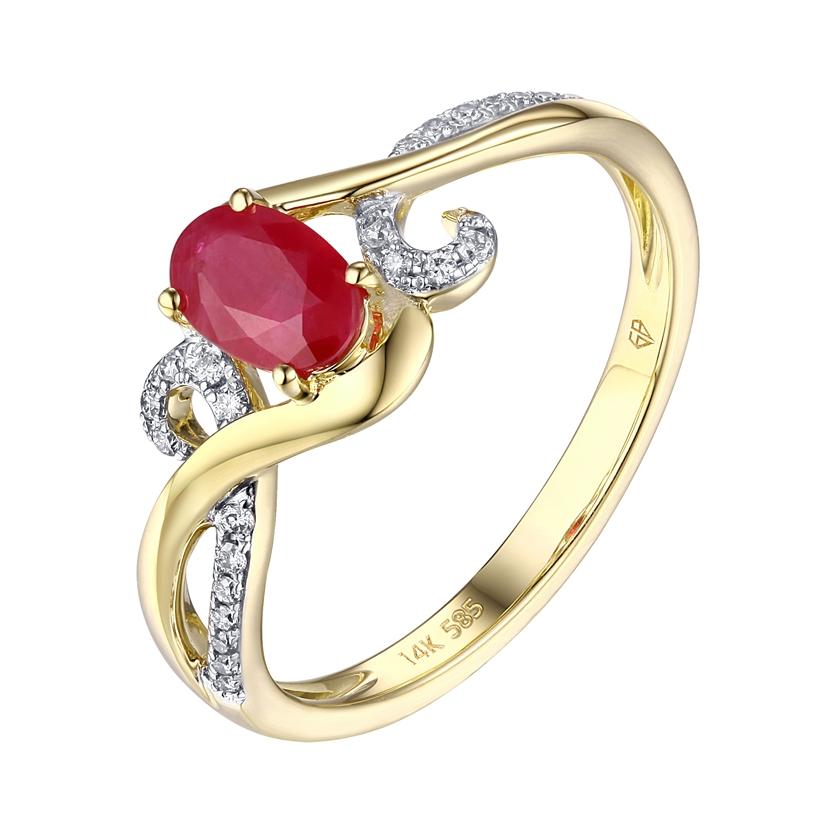 0.09 Ctw Diamond 14k Yellow Gold Ruby Round Shape Womens Gemstone Ring