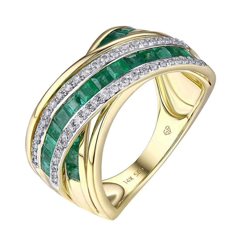 0.2 Ctw Diamond 14k Yellow Gold Emerald Round Shape Womens Gemstone Ring