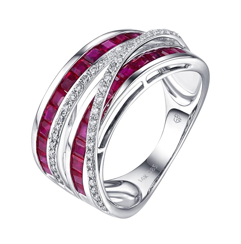 0.22 Ctw Diamond 14k White Gold Ruby Round Shape Womens Gemstone Ring