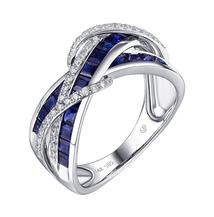 0.19 Ctw Diamond 14k White Gold Sapphire Round Shape Womens Gemstone Ring