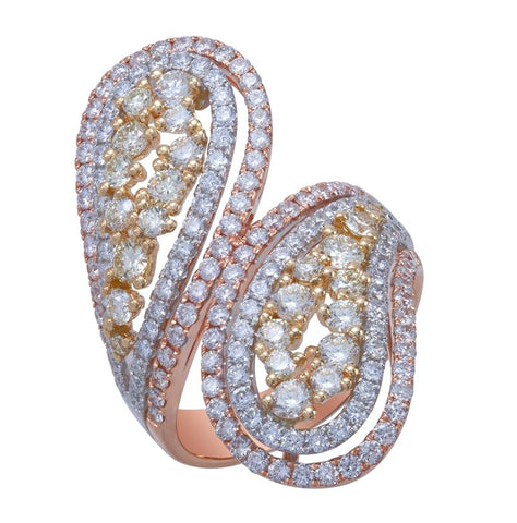 3.05 Ctw Diamond 18k Tri Color Gold Round Shape Womens Diamond Ring