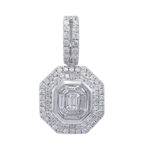 0.72 Ctw Diamond 18k White Gold Round Tap Baguette Shape Womens Diamond Necklace Pendant