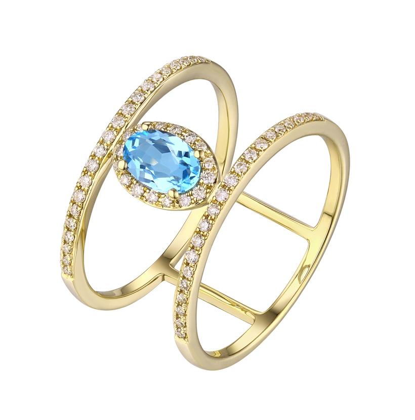 0.2 Ctw Diamond 14k Yellow Gold Topaz Round Shape Womens Gemstone Ring