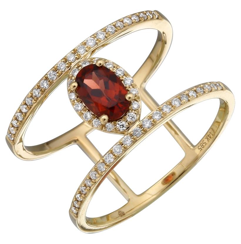 0.2 Ctw Diamond 14k Yellow Gold Garnet Round Shape Womens Gemstone Ring