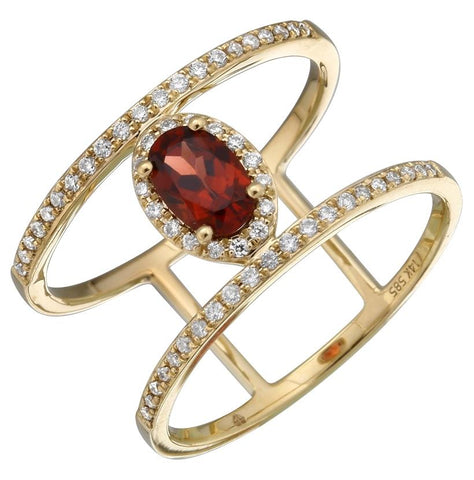 0.2 Ctw Diamond 14k Yellow Gold Garnet Round Shape Womens Gemstone Ring